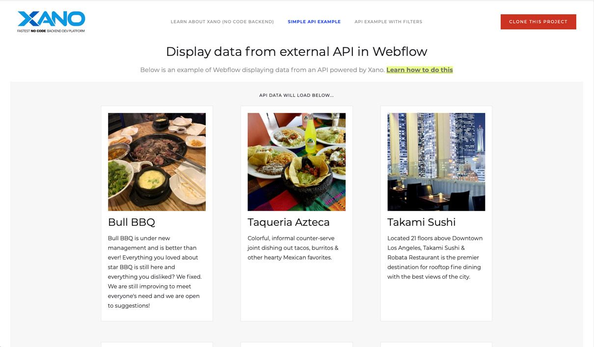How to display data from an external API endpoint in Webflow